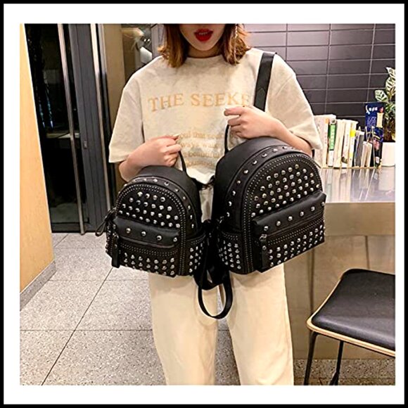 Faux Leather Studded Rhinestone Motorcycle Biker Backpack Purse Gothic Style main image 6